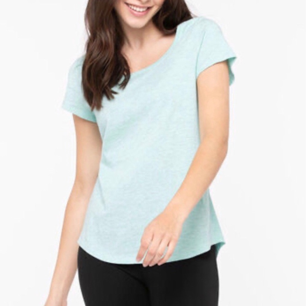 2/$15 Ricki’s Striped Scoop Neck T-Shirt Aqua Size L NWT